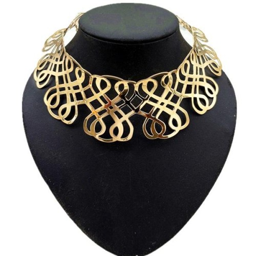 fashion Metal woman Collar hollow flower retro circle necklace exaggerating occidental styleecklace
