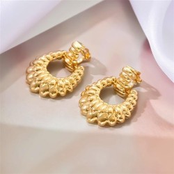 retro Metal wind geometry Modeling drop Ear clip woman fashion Round drop earr..