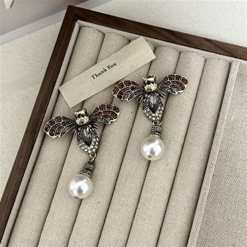 za occidental style fashion retro Alloy diamond samll animal earring Pearl insect pendant exaggerating earrings 