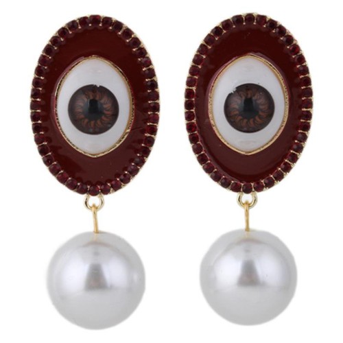 occidental style fashion same style eyes retro palace wind big Pearl diamond earrings Oval enamel Earring