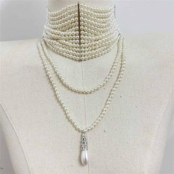occidental style retro handmade multilayer Pearl drop tassel necklace Ladies w..