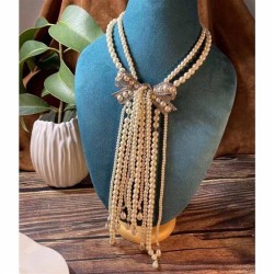 occidental style temperament Ladies wind high bow Pearl tassel necklace banque..