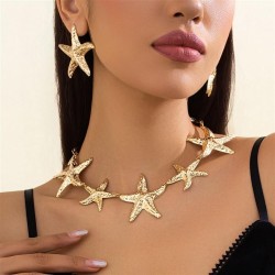 occidental style  fashion Metal starfish pendant necklace  handmade splice Fiv..