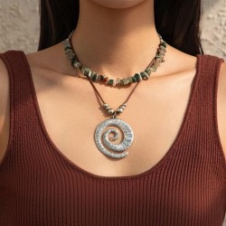 occidental style  Bohemia Stripe Alloy necklace  retro leather rope pendant cl..