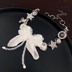 retro palace wind Five-pointed star buttons lace bowhoker necklace fashion all..