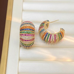 retro color gradual change zircon circle circle earrings exaggerating half hol..