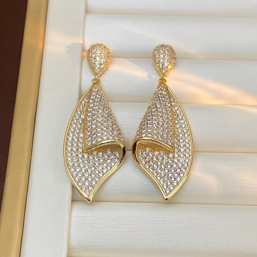 ( Silver needle  Gold)occidental style retro ethnic style embed zircon earrings Korean style personality all-Purpose ea