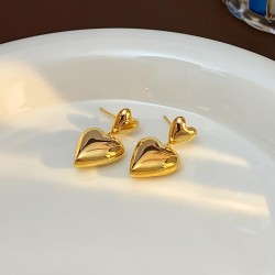 high Metal wind Double love earrings heart-shaped samll ear stud temperament a..