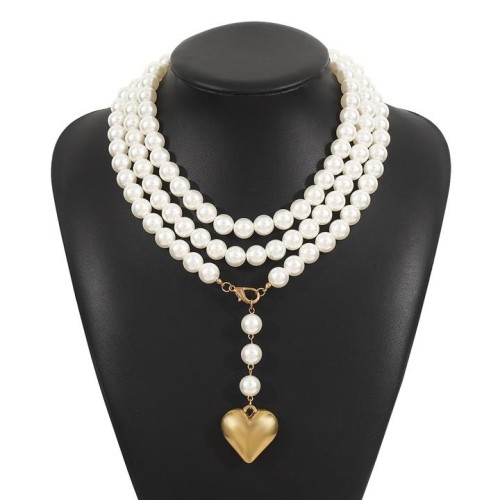 occidental style creative Pearl long style sweater chain  temperament elegant heart-shaped layer necklace woman