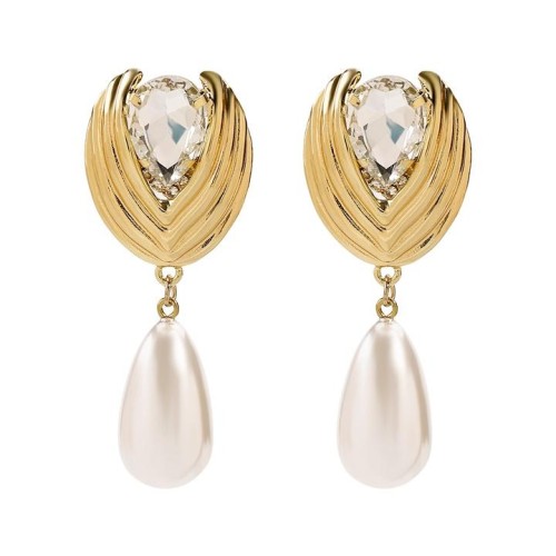 E occidental style exaggerating temperament personality elegant mosaic Rhinestone Pearl drop tassel earrings wom