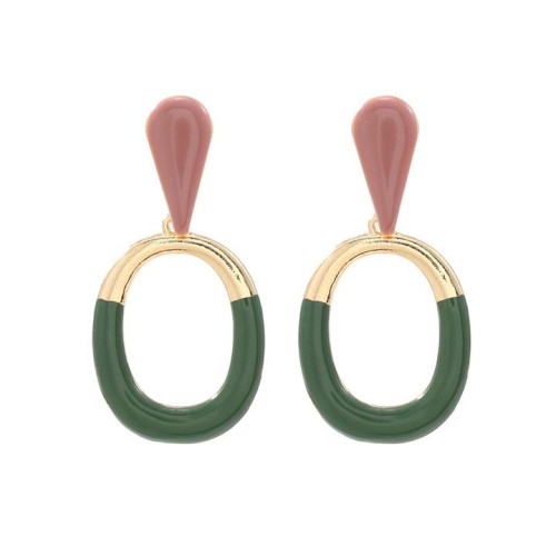 ( green)lady Bohemia retro hollow Round splice color Metal ear stud Earring