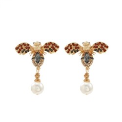  retro diamond insect earrings lady fashion high Pearl pendant earring Earring
