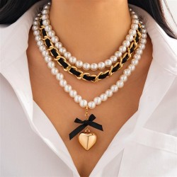 occidental style  temperament imitate Pearl  bow love necklace woman