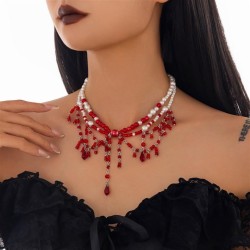 occidental style bat shirt tassel clavicle multilayer necklace  samll beads ha..