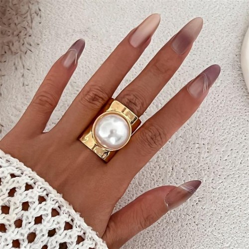 occidental style exaggerating big Pearl Metal geometry width surface ring  personalityins surface ri