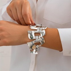 occidental style punk Metal wind geometry hollow width bracelet   fashion Irre..