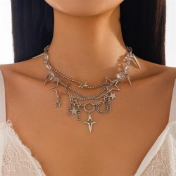 occidental style Metal chain necklace  exaggerating multilayer four tassel