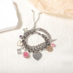  personality retro trend Street Snap silver color chain Alloy love buckle pend..