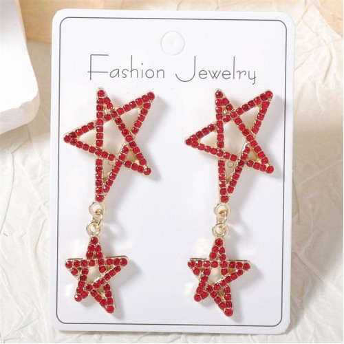  occidental style fashion fully-jewelled super woman brief Alloy Five-pointed star pendant Earring all-Purpose day