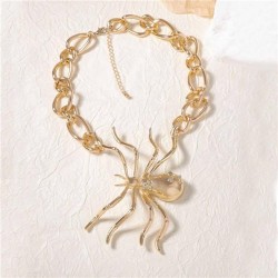 ( Gold) personality exaggerating high Alloy spider pendant chain necklace all-..