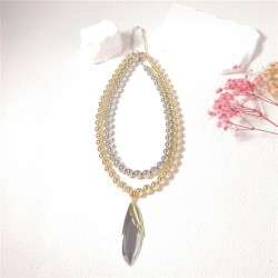  brief fashion color Double layer beads geometry leaves pendant necklace  all-..