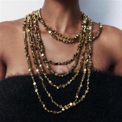  personality retro fashion trend multilayer Alloy long necklace samll high wom..