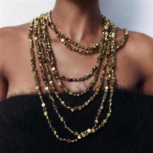  personality retro fashion trend multilayer Alloy long necklace samll high woman