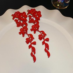 silver occidental style flowers tassel ear stud fashion temperament earrings w..