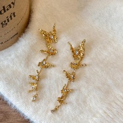 silver diamond butterfly tassel ear stud retro fashion temperament earrings wo..
