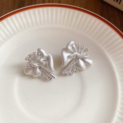  gold silver zircon Irregular bow ear stud woman samll all-Purpose earrings hi..