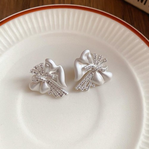  gold silver zircon Irregular bow ear stud woman samll all-Purpose earrings high Earring