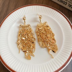  gold silver leaves tassel ear stud samll temperament earrings woman fashion 