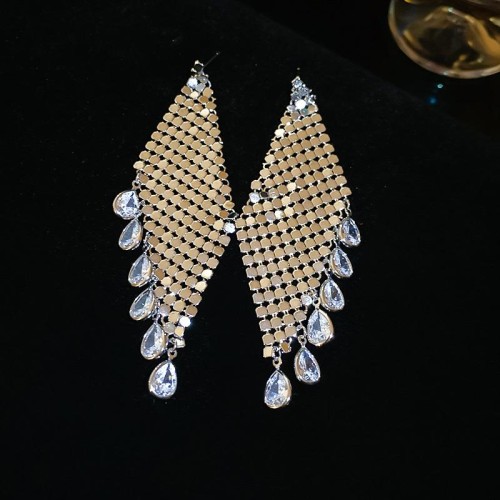  gold silver zircon drop rhombus sequin ear stud woman occidental style samll earrings high Ear