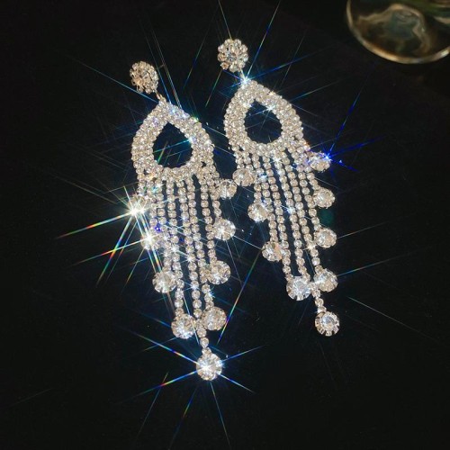 silver diamond drop tassel earrings woman fashion personality ear stud samll temperament Earrin