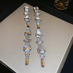 silver diamond square tassel ear stud woman occidental style samll earrings hi..