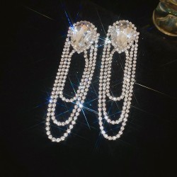 silver occidental style diamond drop tassel ear stud woman exaggerating samll ..