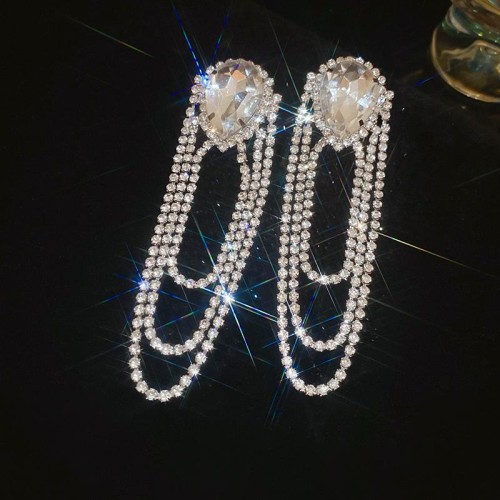 silver occidental style diamond drop tassel ear stud woman exaggerating samll earrings high fas