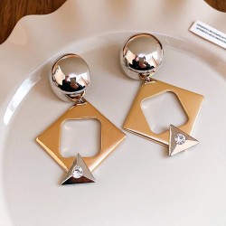 silver diamond geometry earrings occidental style exaggerating samll ear stud ..