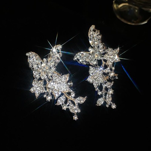 super diamond butterfly flowers Ear clip high samll earrings fashion temperament Earring