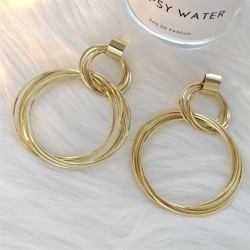 silver occidental style multilayer Metal wind circle hollow earring  high wind..