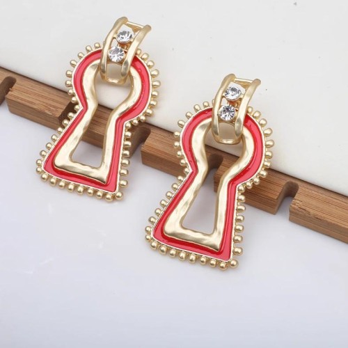 occidental style classic key series earrings high quality exaggerating retro frosting gold ear stud woman