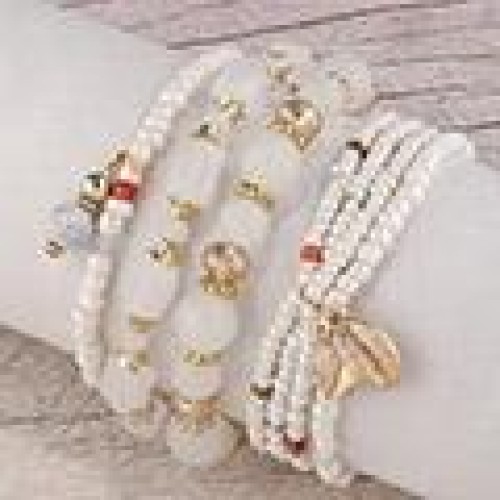 fashion concise Bohemia noble wind gold leaf mash up beads personality multilayer lady bracelet