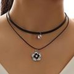 Fashion sweet OL flash zirconium flower personality double ladies necklace