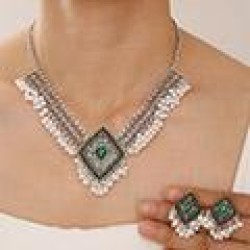 1 fashion retro flash diamond rhombus Pearl temperament lady necklace earring ..