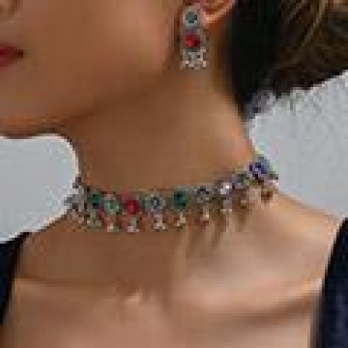 1 fashion retro flowers flash diamond temperament woman necklace earring woman set