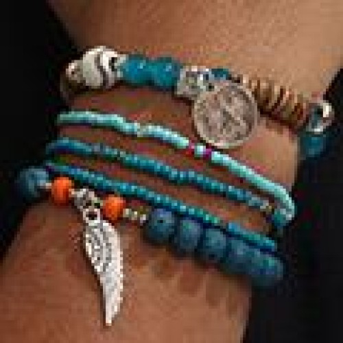 fashion Bohemia noble wind wings watch-face multilayer beads temperament man bracelet