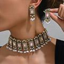 1 fashion retro gorgeous gem temperament exaggerating short necklace earring w..