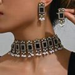 1 fashion retro gorgeous gem temperament exaggerating short necklace earring w..