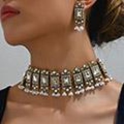 1 fashion retro gorgeous gem temperament exaggerating short necklace earring w..