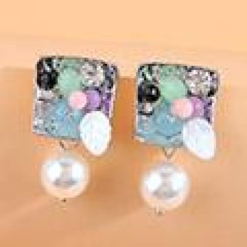 fine 1 fashion sweetOL three-dimensional square accessories temperament lady earring